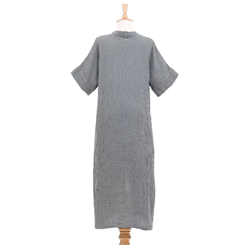 Novica Handmade Leisurely Grey Cotton Shift Dress