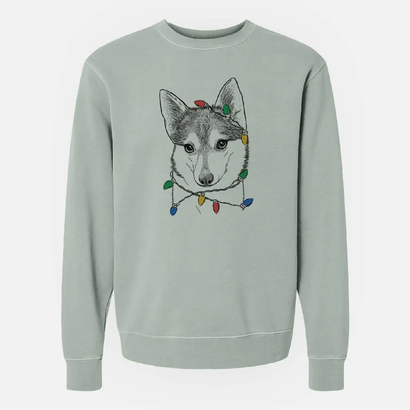 Christmas Lights Nami the Alaskan Klee Kai - Unisex Pigment Dyed Crew Sweatshirt