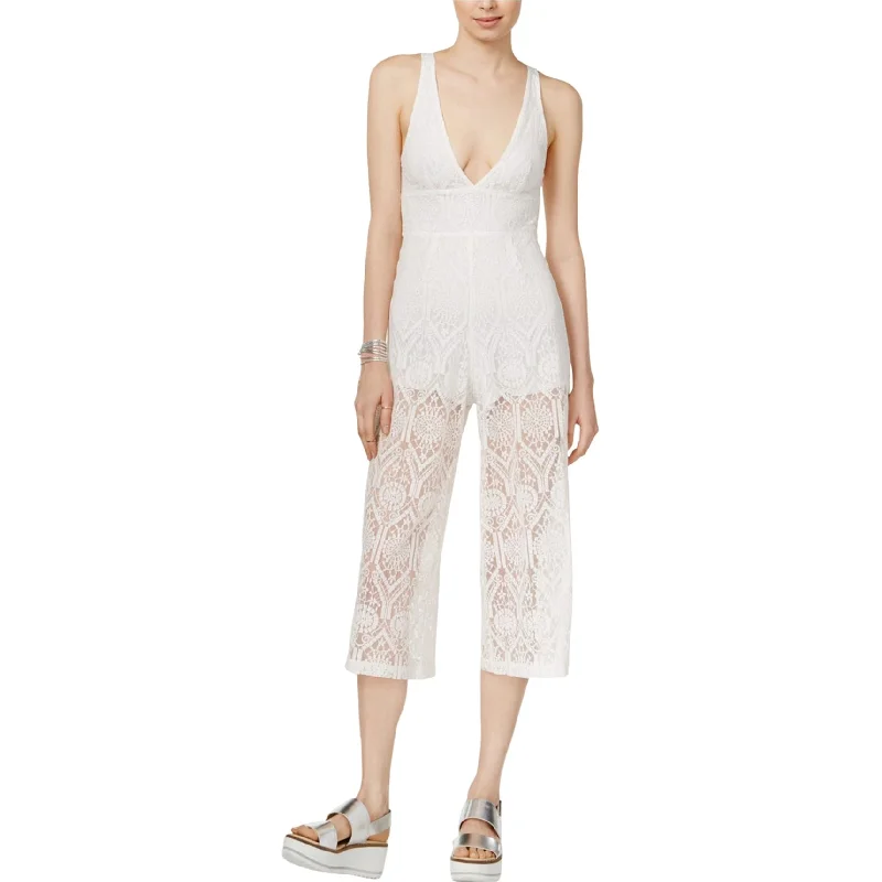 MinkPink Womens Lace Jumpsuit, Off-White, Large