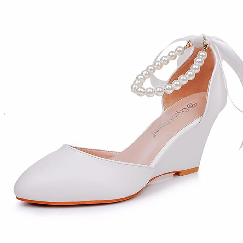 Pointed Toe Wedge Heels Women's Wedding Shoes