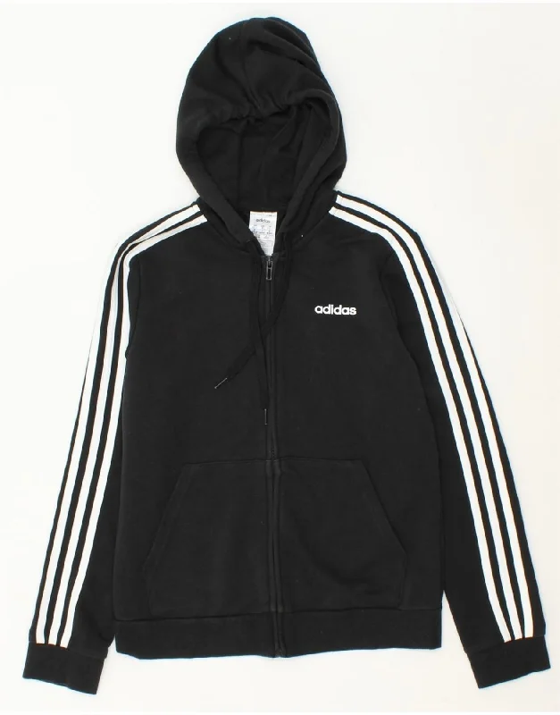 ADIDAS Womens Zip Hoodie Sweater UK 12/14 Medium Black Cotton