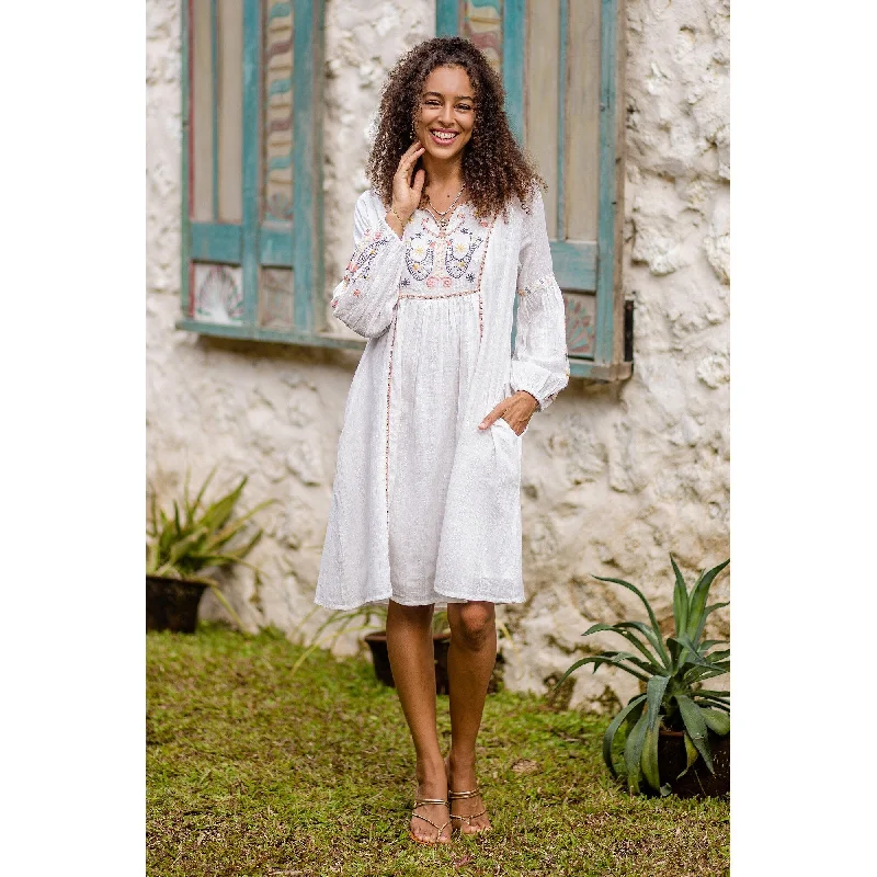 Novica Handmade Spring Sonata Embroidered Cotton Midi Dress