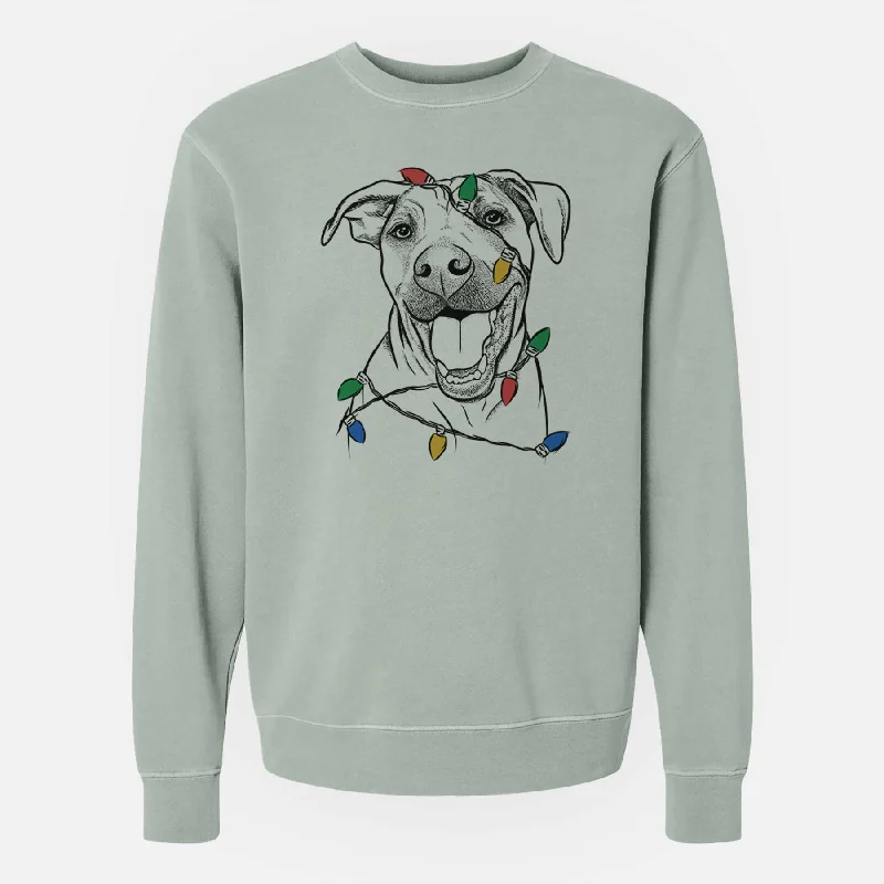 Christmas Lights Finn the Hound Mix - Unisex Pigment Dyed Crew Sweatshirt