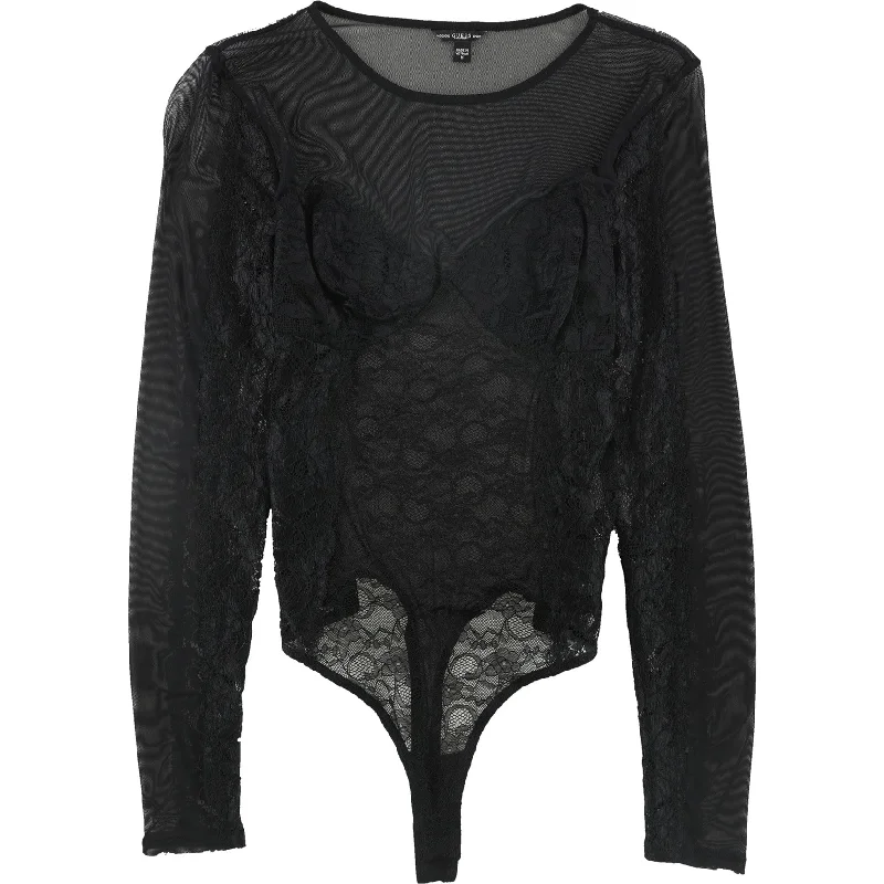 GUESS Womens Larisa Lace Thong Bodysuit Jumpsuit, Black, Medium