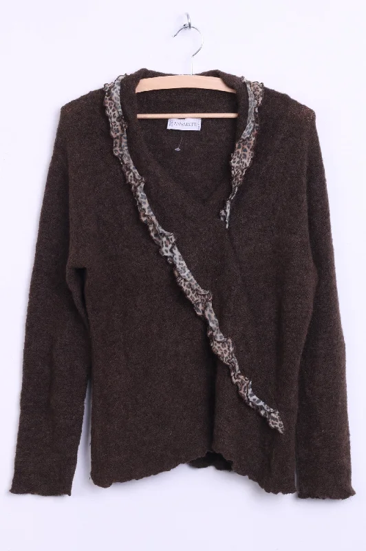 Anna Betti Womens L Jumper Sweater V Neck Brown Mohair Italy