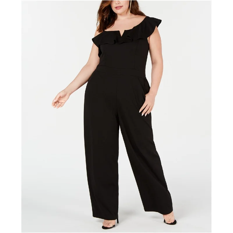 Teeze Me Womens Ruffle Jumpsuit, Black, 18