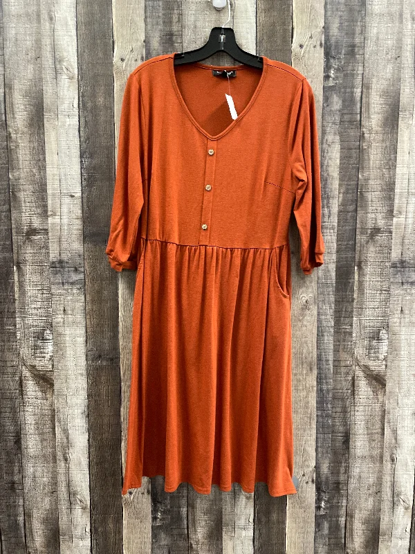 Dress Casual Midi By Cme In Orange, Size: Xl