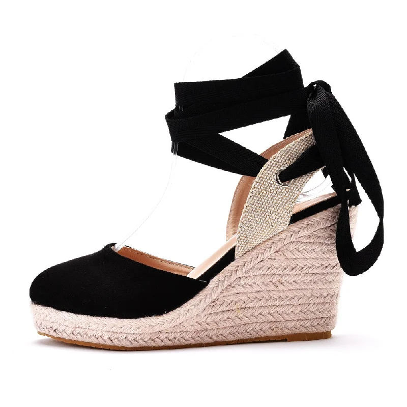 Elegant Bohemian Round Toe Platform Espadrille Wedge Heels