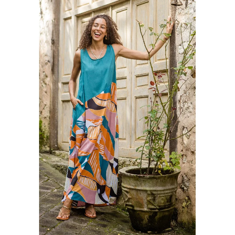 Novica Handmade Sunrise Vibes Sleeveless Rayon Maxi Dress