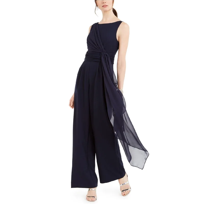 Eliza J Womens Chiffon-Drape Jumpsuit, Blue, 2