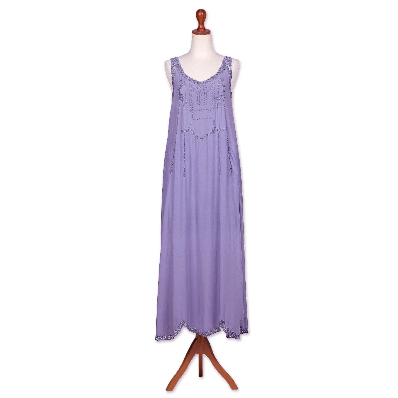 Novica Handmade Summer Breeze In Periwinkle Grey Rayon Maxi Sundress