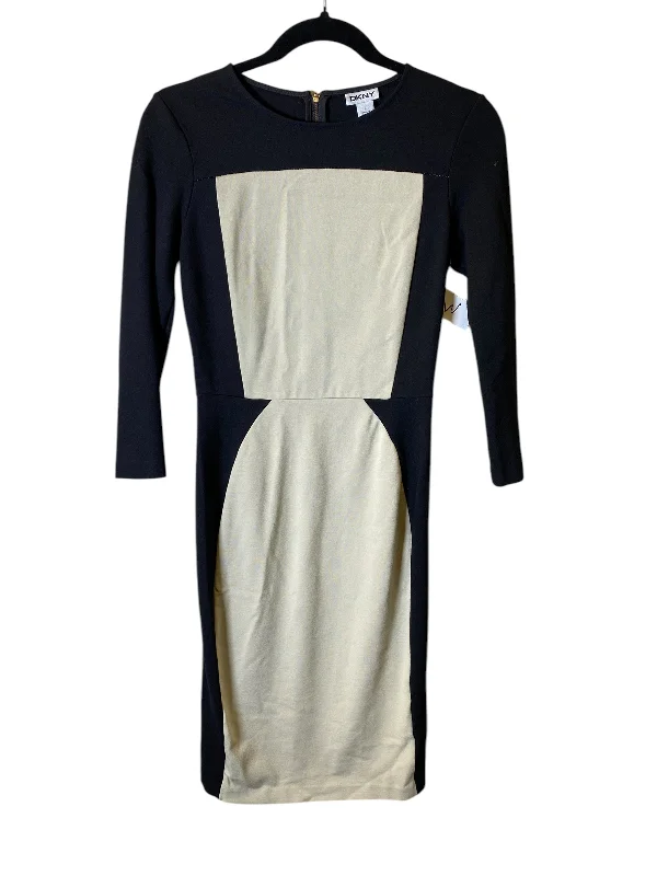 Dress Casual Midi By Dkny In Black & Cream, Size: Xs