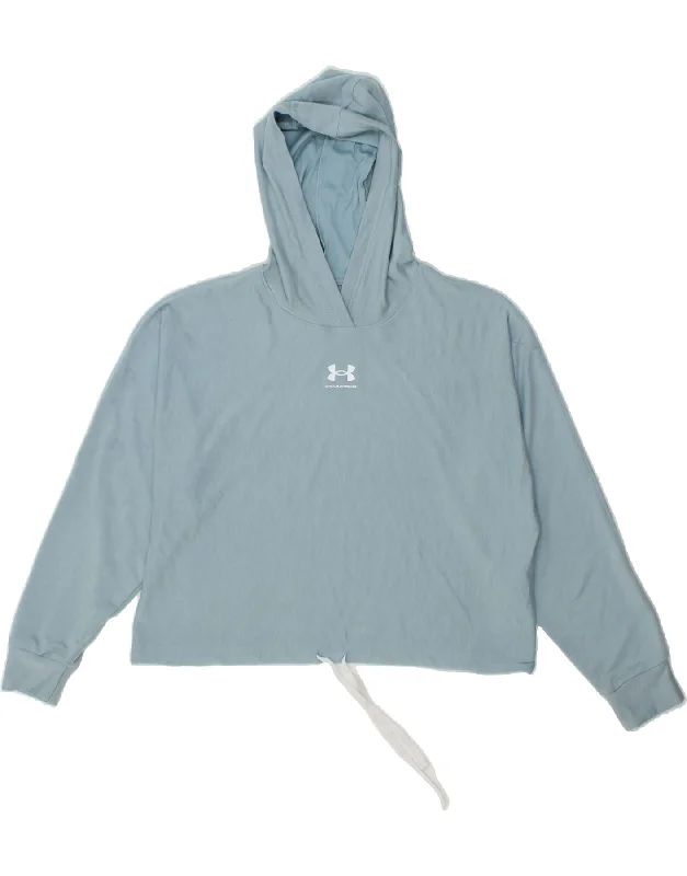 UNDER ARMOUR Womens Crop Oversized Hoodie Jumper UK 10 Small Blue