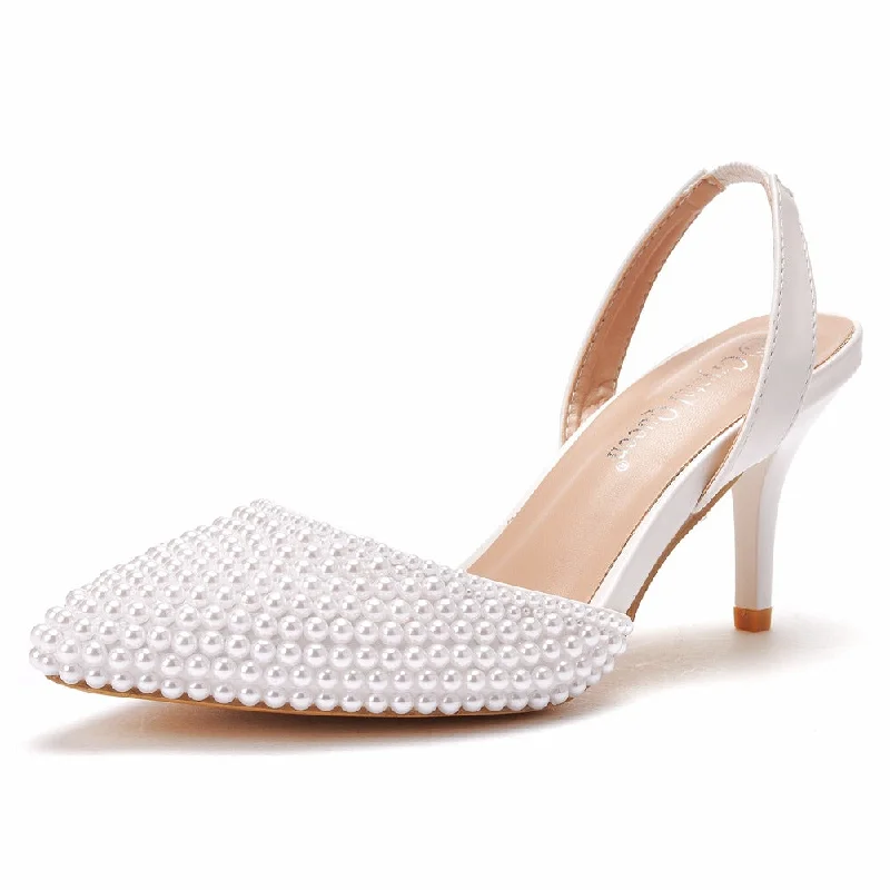 Pointed Toe Pearl Slingback High Heels