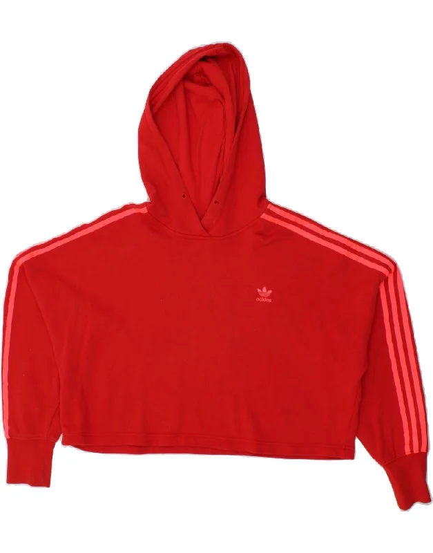 ADIDAS Womens Crop Oversized Hoodie Jumper UK 10 Small Red Cotton