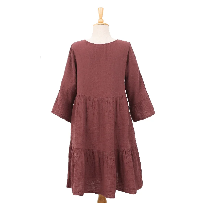 Novica Handmade Cranberry Trends Cotton Tunic Dress