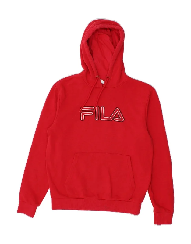 FILA Womens Oversized Graphic Hoodie Jumper UK 6 XS Red Cotton