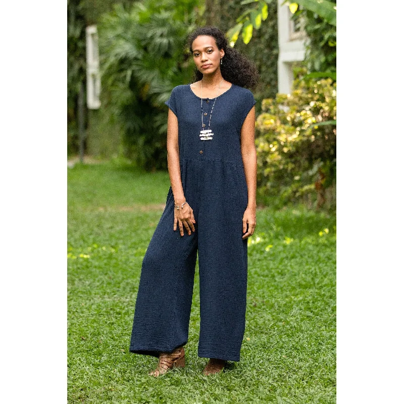 Novica Handmade Roman Holiday In Navy Cotton Jumpsuit