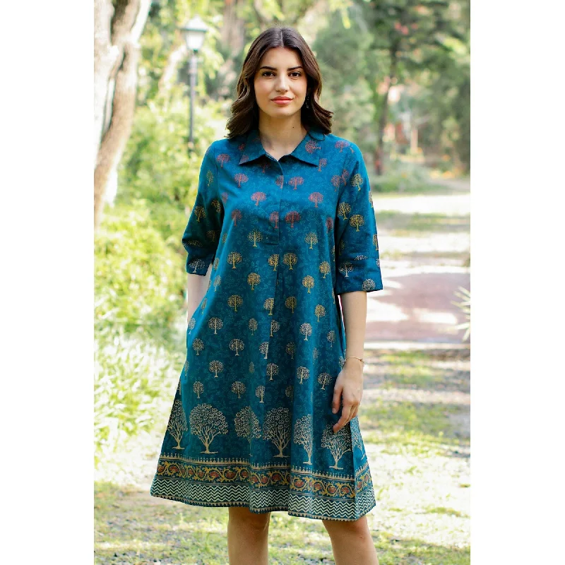 Novica Handmade Chanderi Garden Block-Printed Cotton-Blend Shirtdress