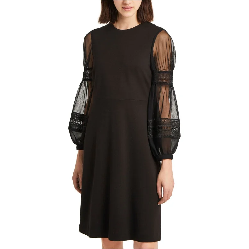 French Connection Womens Mesh Lace Bubble-Sleeve Shift Dress