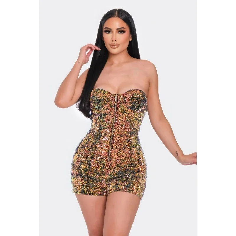 Multi Sequins Tube Top Romper