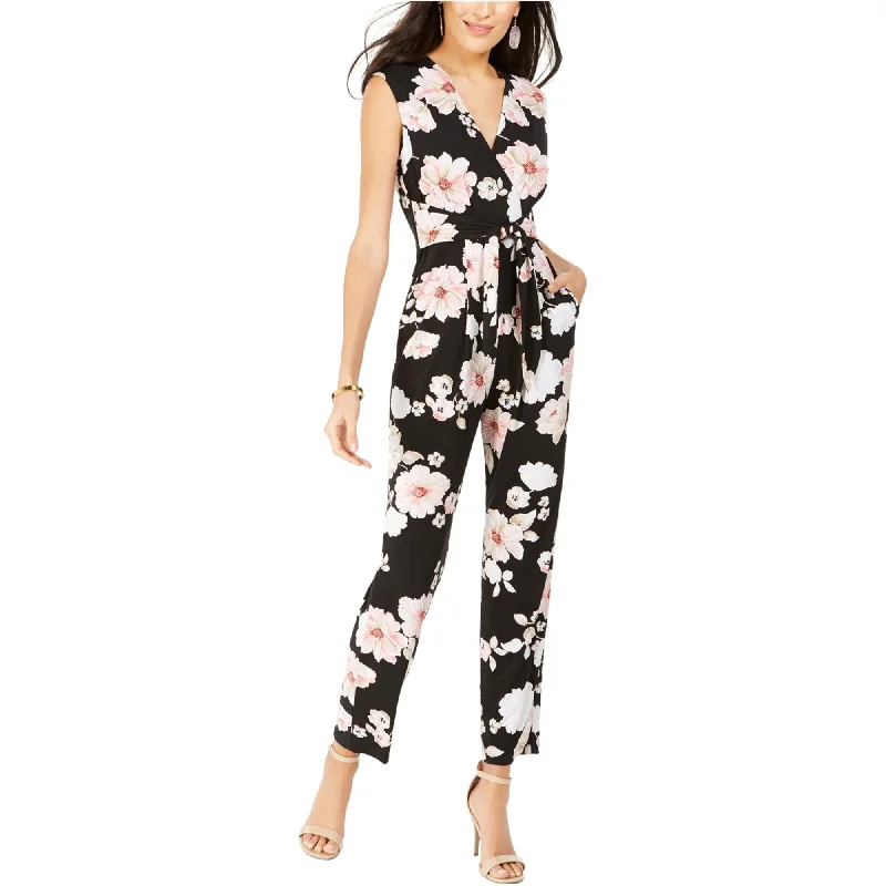 Jessica Howard Womens Floral-Print Jumpsuit, Black, Small