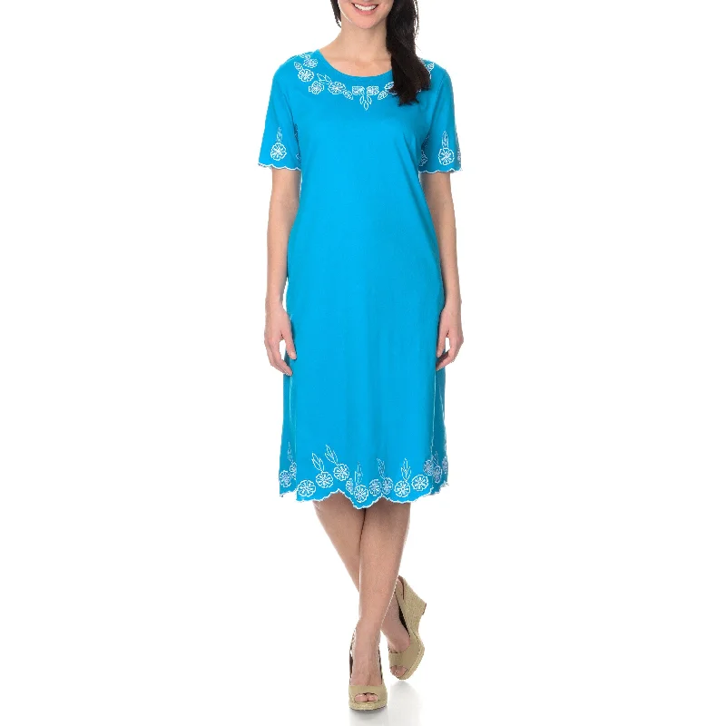 La Cera Women's Embroidery Scalloped Trim Dress