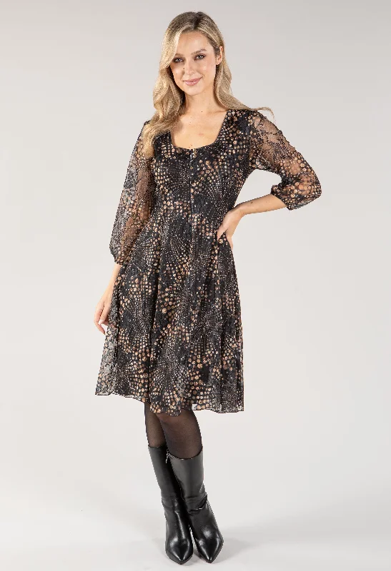 Printed Lace Buttoned Square Neck Dress