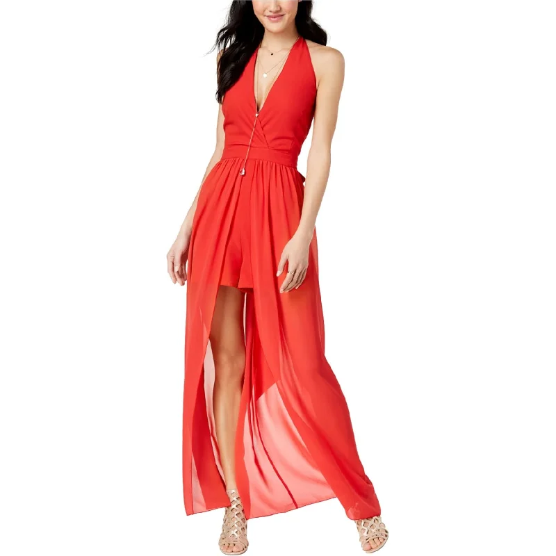 XOXO Womens Sheer Panel Romper Jumpsuit, Red, X-Small