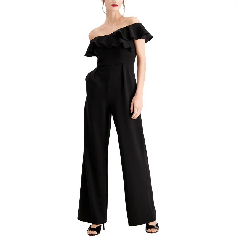 Calvin Klein Womens Ruffled Jumpsuit, Black, 2