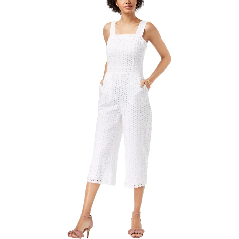 maison Jules Womens Eyelet Jumpsuit, White, 8