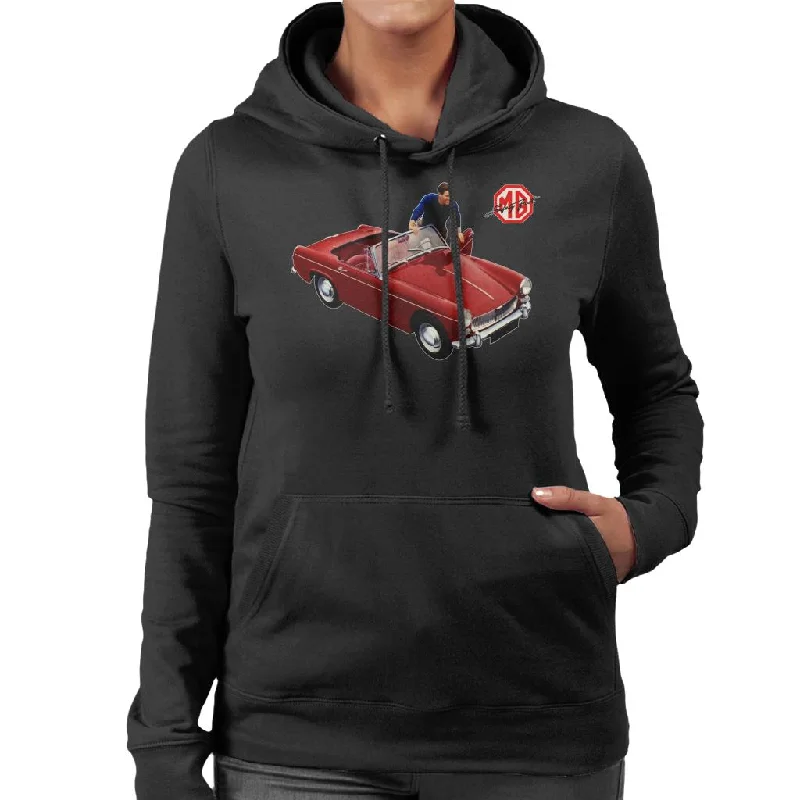 MG Red Getting In Car British Motor Heritage Women's Hooded Sweatshirt