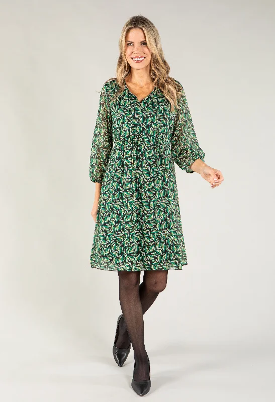 Leaf Print V Neck Dress