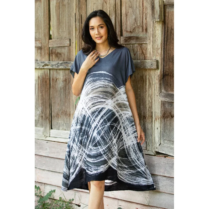 Novica Handmade Chiang Mai Breeze Hand-Painted Batik Cotton A-Line Dress