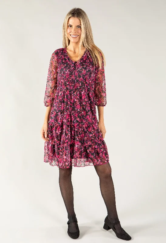 Rose Printed Lace Pleated Dress