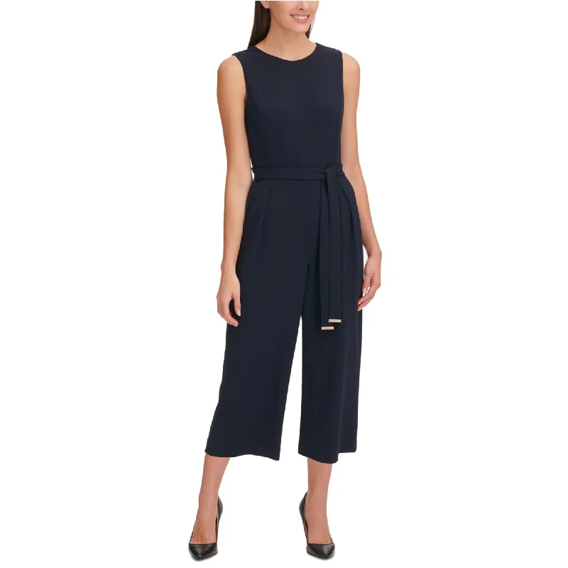 Tommy Hilfiger Womens Belted Cropped Jumpsuit, Blue, 6