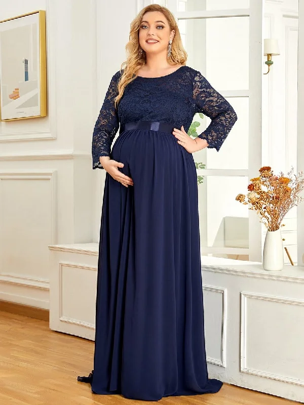 Milly | Plus Size Long Lace Sleeve Maternity Formal Dresses