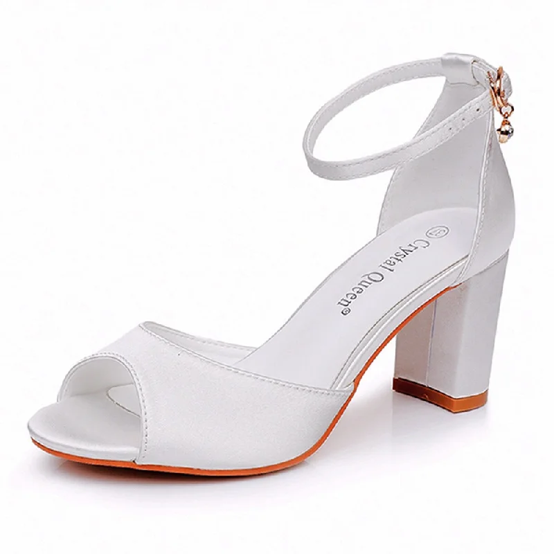 Peep Toe Chunky Heel Ankle-Strap Bridal Sandals