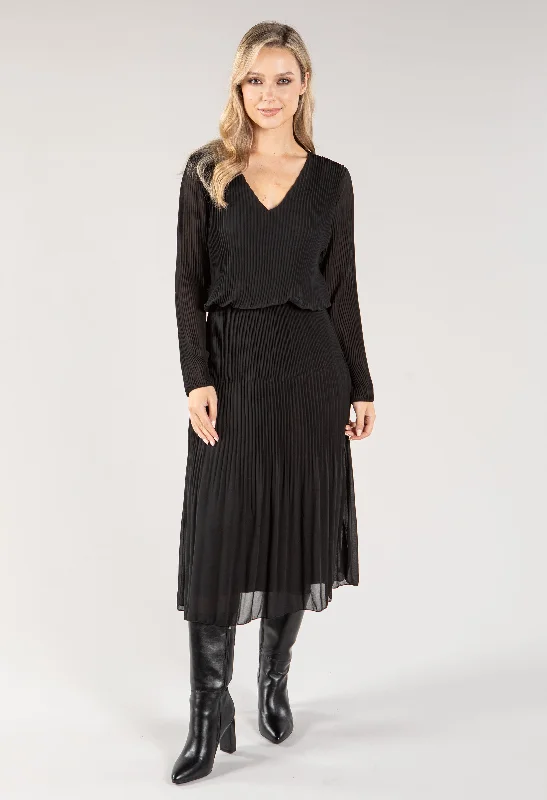 Plisse Pleated Long Sleeve Pop Over Dress