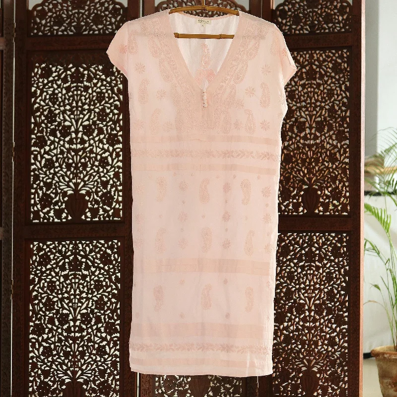 Novica Handmade Paisley Garden In Pink Embroidered Cotton Shift Dress