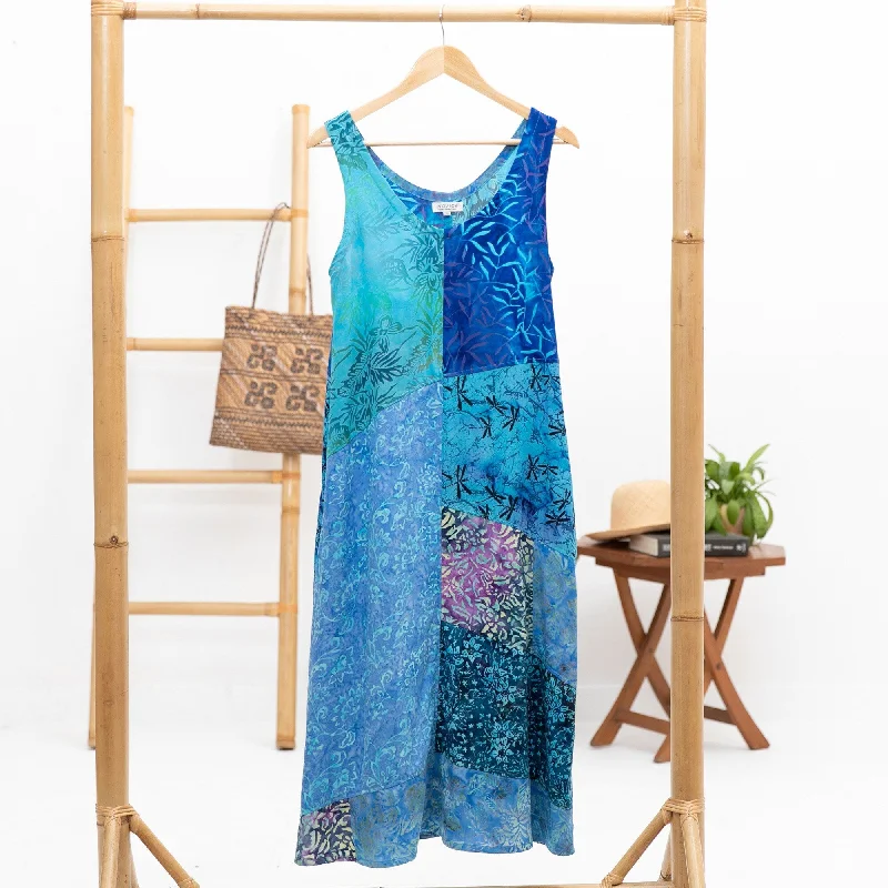 Novica Handmade Blue Patchwork Dreams Batik Rayon Dress