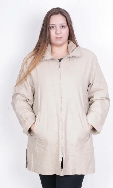 Loft Fashion Womens 42 L Coat Jacket Beige Full Zipper Linen