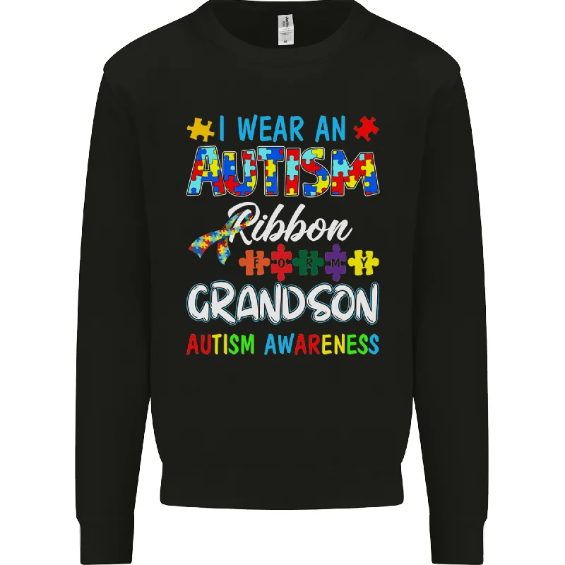 Autism Ribbon For My Grandson Autistic ASD Mens Sweatshirt Jumper