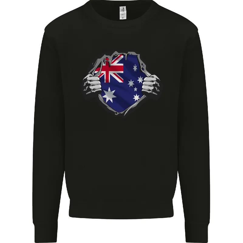 Australian Flag Ripped  Australia Day Gym Mens Sweatshirt Jumper