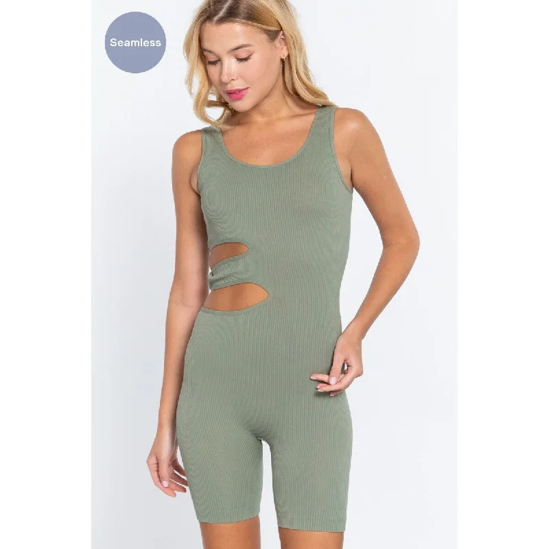 Cut-out Seamless Romper with Scoop Neckline