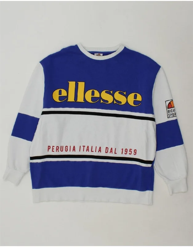 ELLESSE Womens Oversized Sweatshirt Jumper US 8 Medium Blue Colourblock