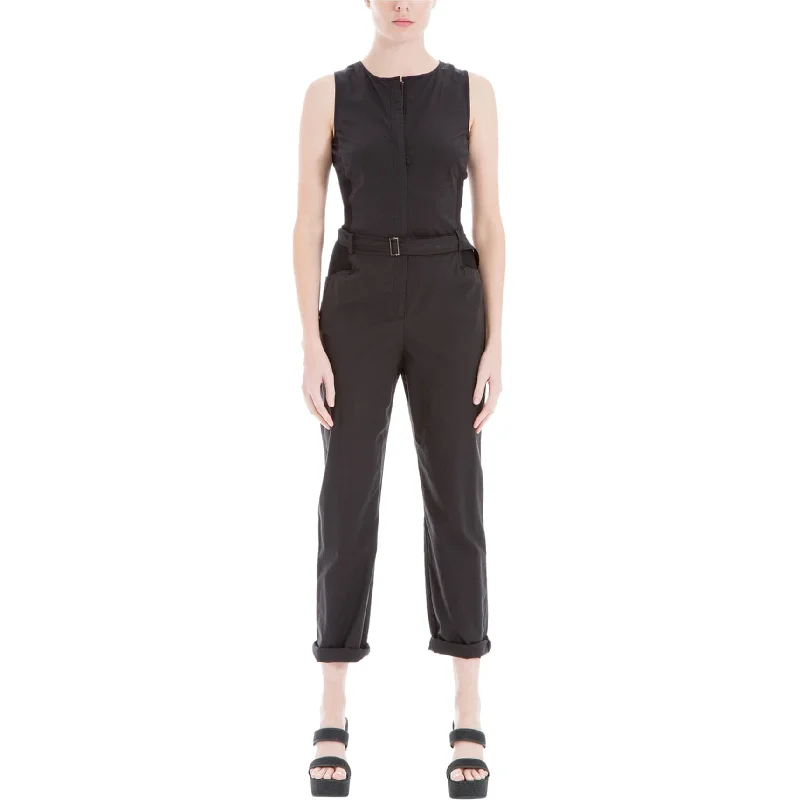 Max Studio London Womens Orianne Belted Jumpsuit, Black, Small