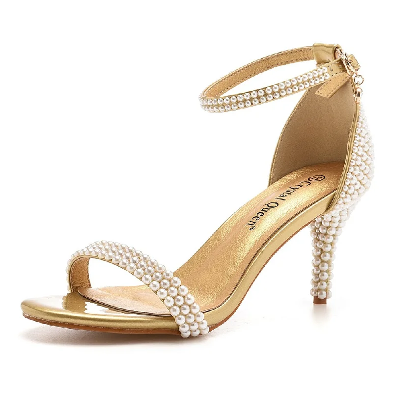 Open Toe Pearl Ankle Strap Wedding High Heel