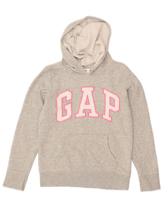 GAP Girls Graphic Hoodie Jumper 7-8 Years Medium Grey