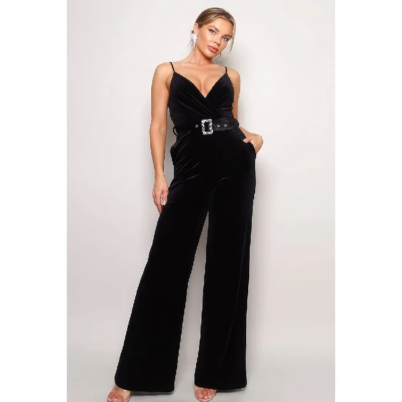 Samba Rhinestone Belt Velvet Jumpsuit